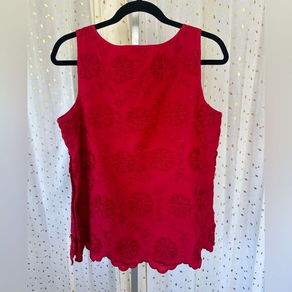 Talbots 100% Cotton Embroidered Floral Appliqué Scallop Hem Shell Lined Top M - Picture 4 of 8